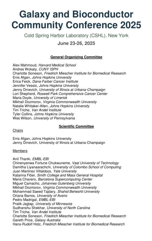 Scientific Committee Member - Galaxy and Bioconductor Community Conference (GBCC)